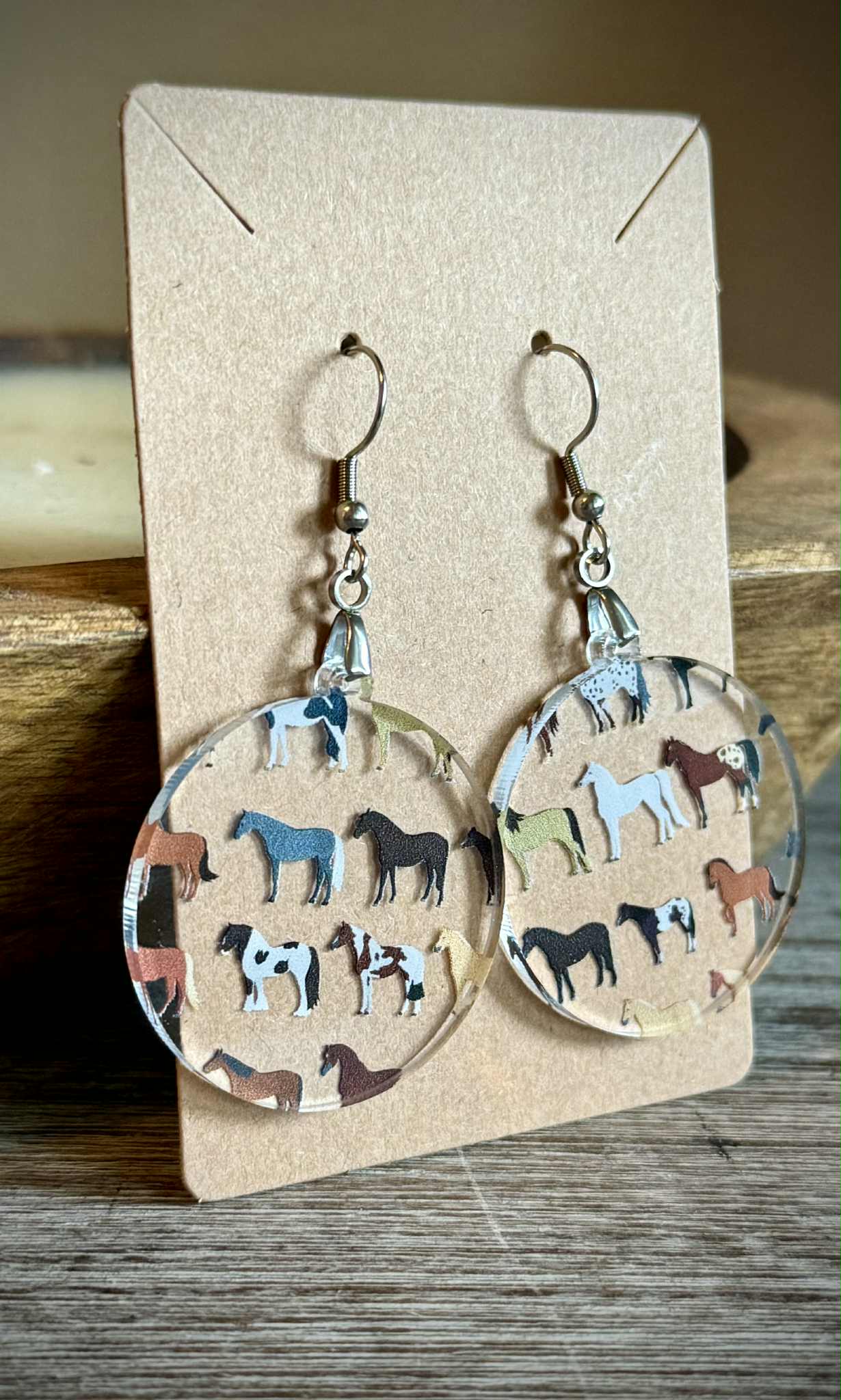 Acrylic Dangle Earrings - Horse Design