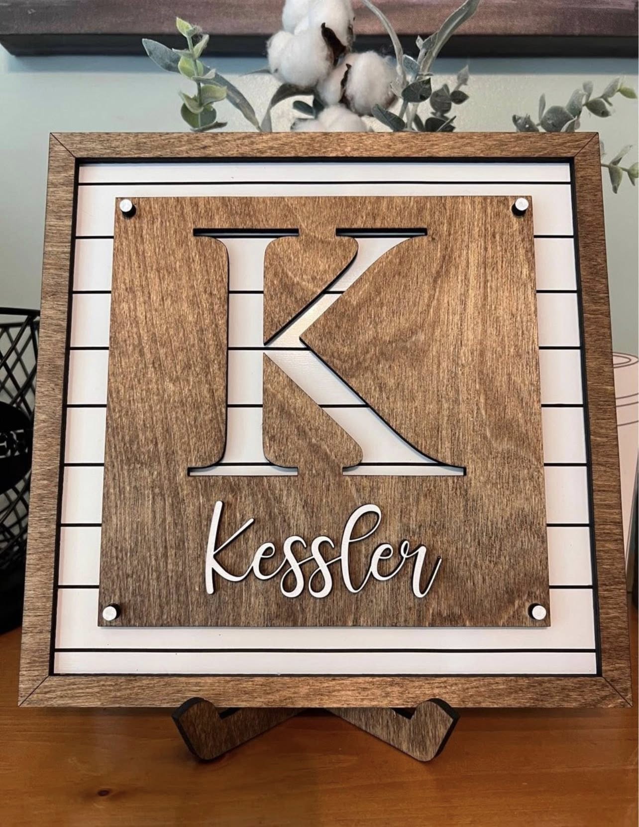 Custom Family Initial & Name Decor with Stand