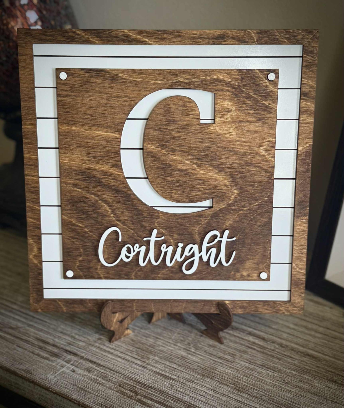 Custom Family Initial & Name Decor with Stand