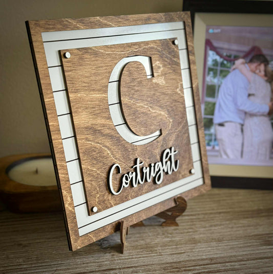 Custom Family Initial & Name Decor with Stand