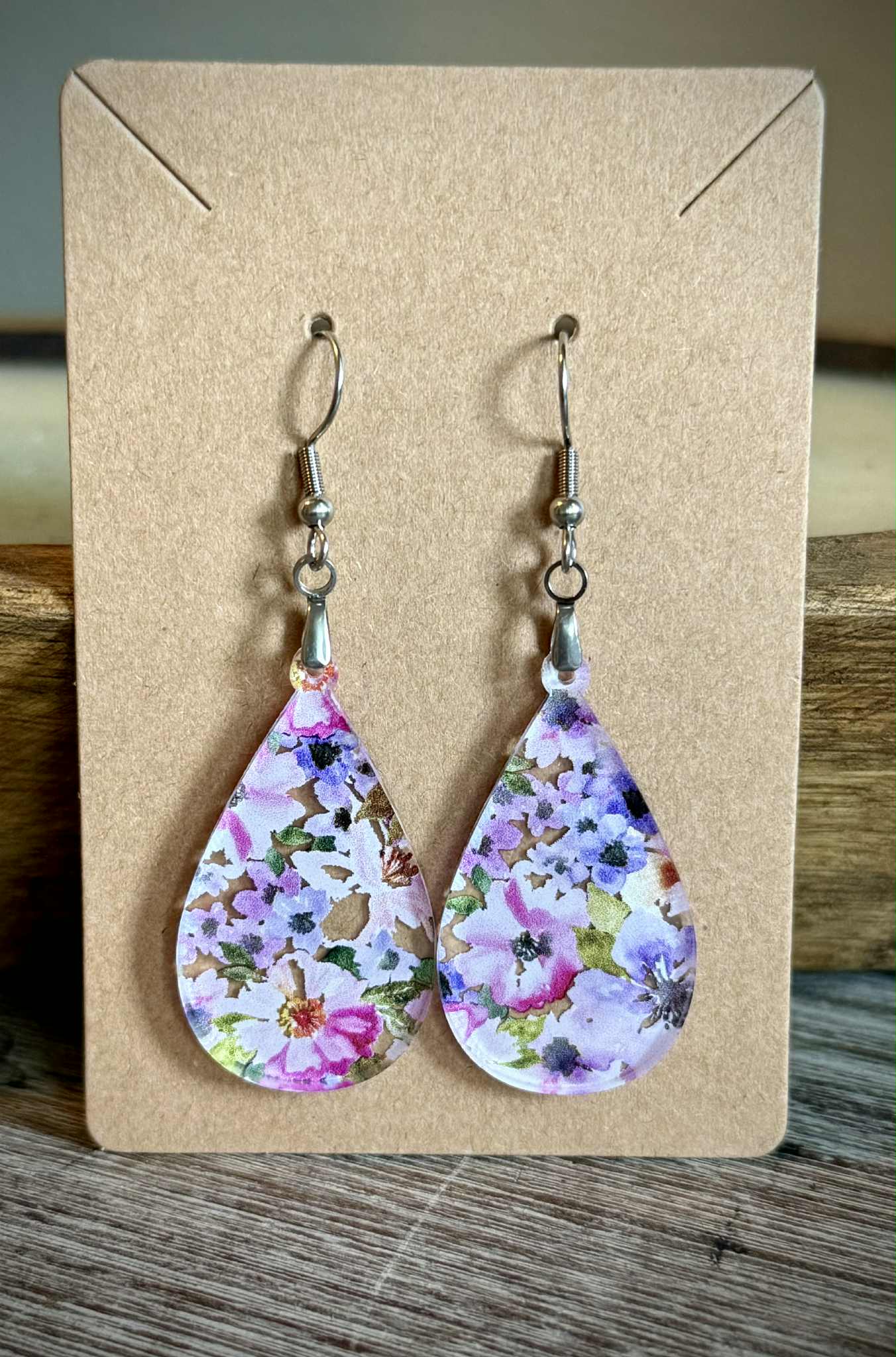 Acrylic Dangle Earrings - Floral