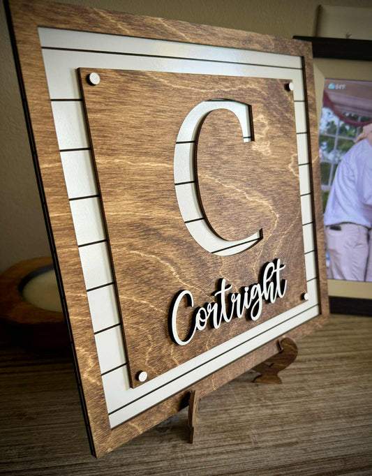 Custom Family Initial & Name Decor with Stand