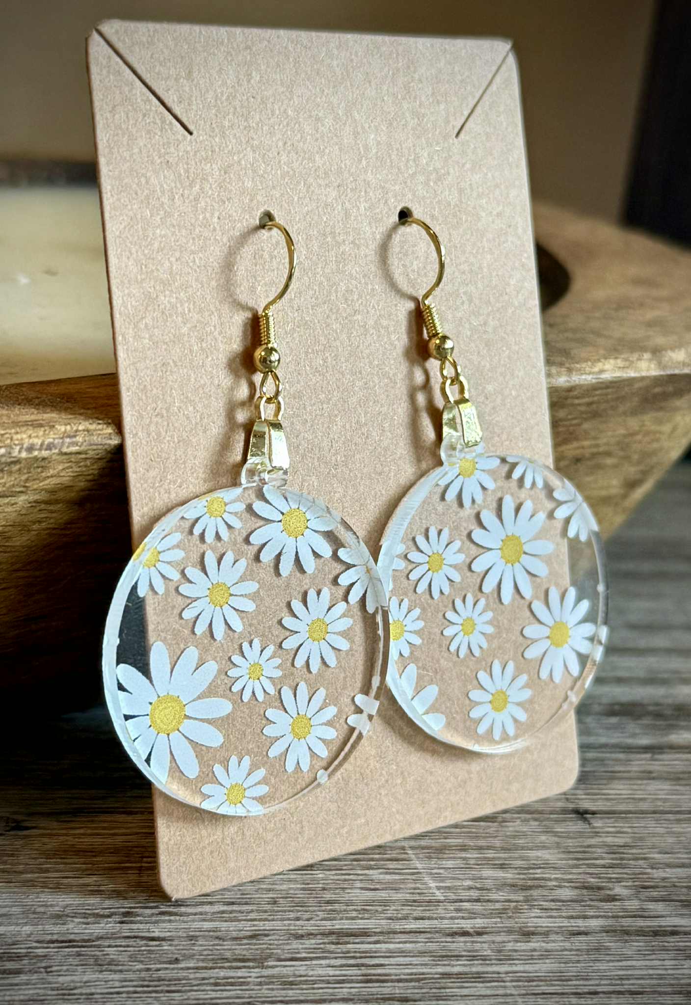 Acrylic Dangle Earrings - Daisy Design