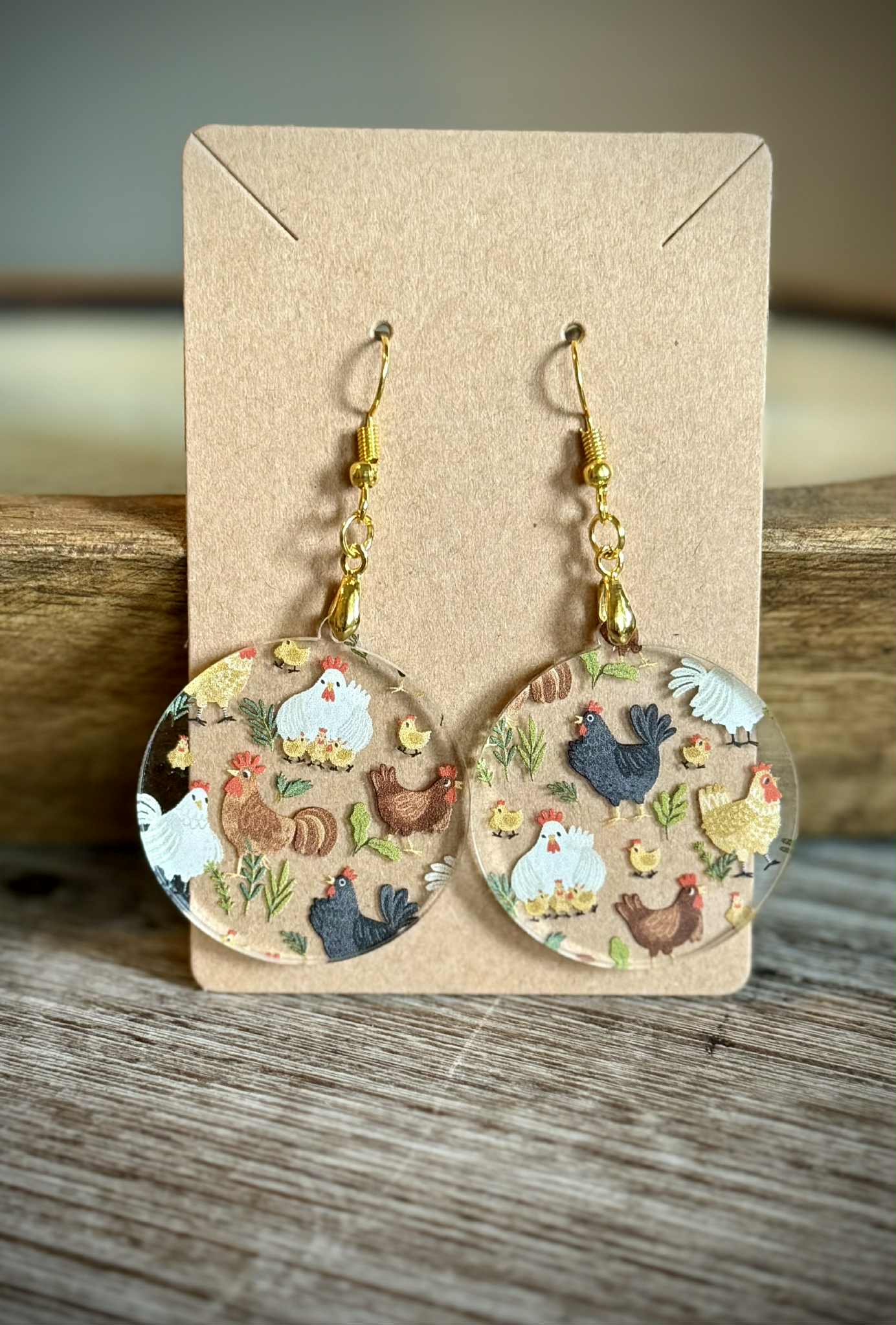 Acrylic Dangle Earrings- Chicken Design