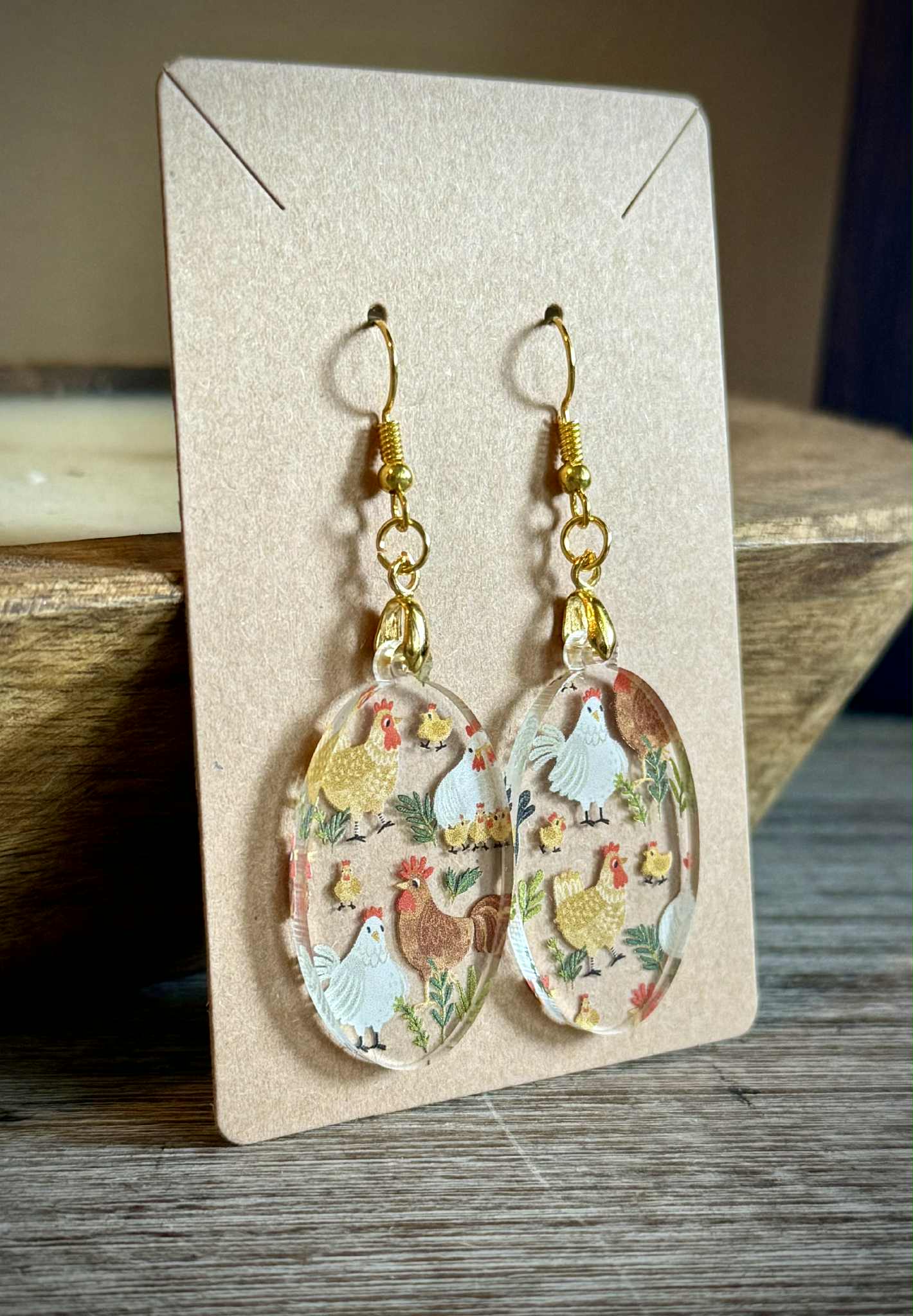 Acrylic Dangle Earrings- Chicken Design