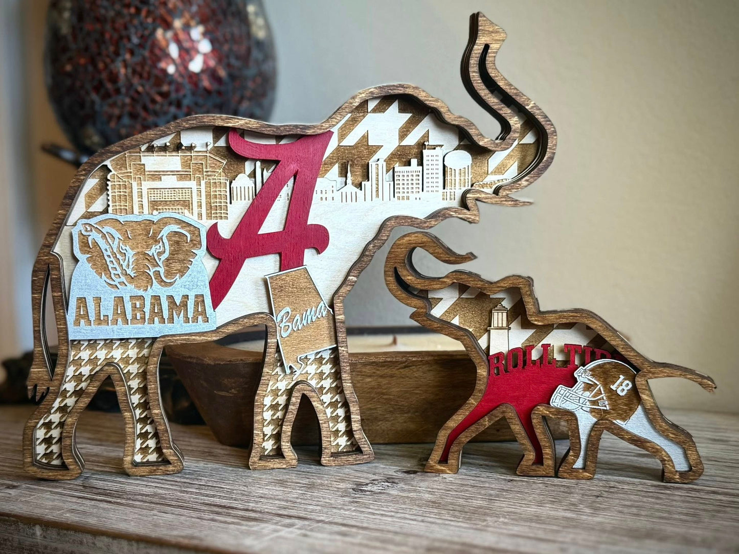 University Of Alabama Layered Wooden Elephants