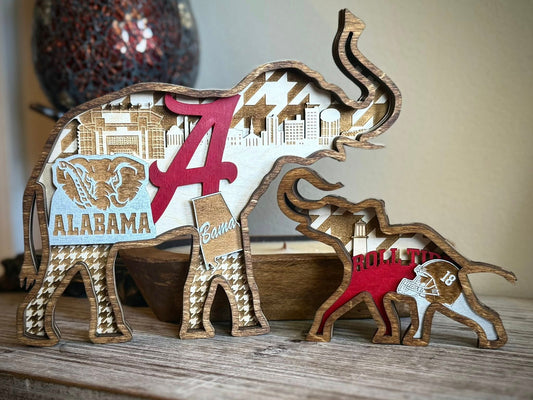 University Of Alabama Layered Wooden Elephants