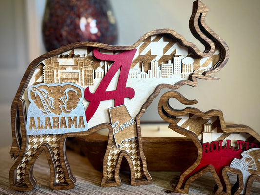 University Of Alabama Layered Wooden Elephants
