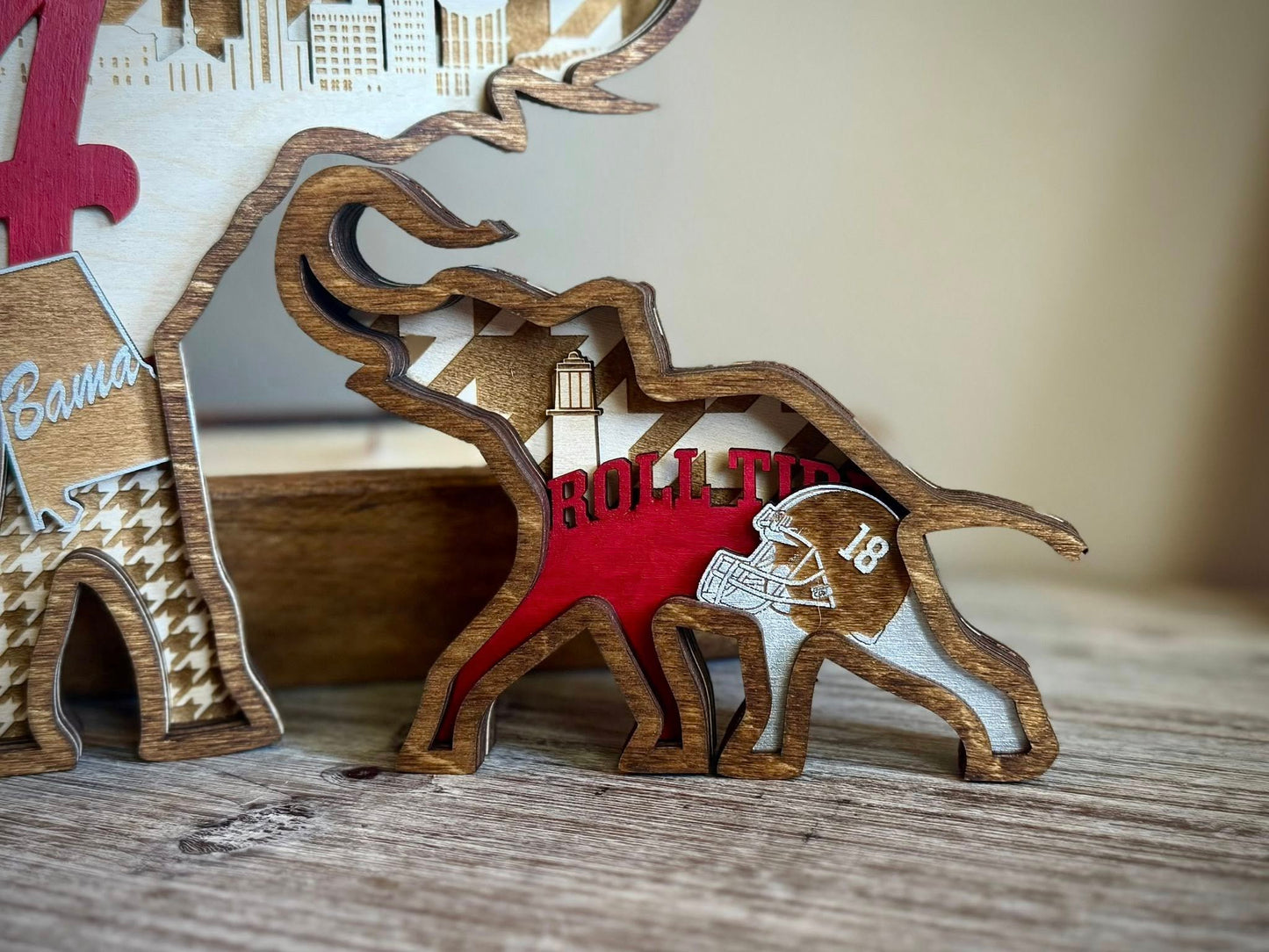 University Of Alabama Layered Wooden Elephants