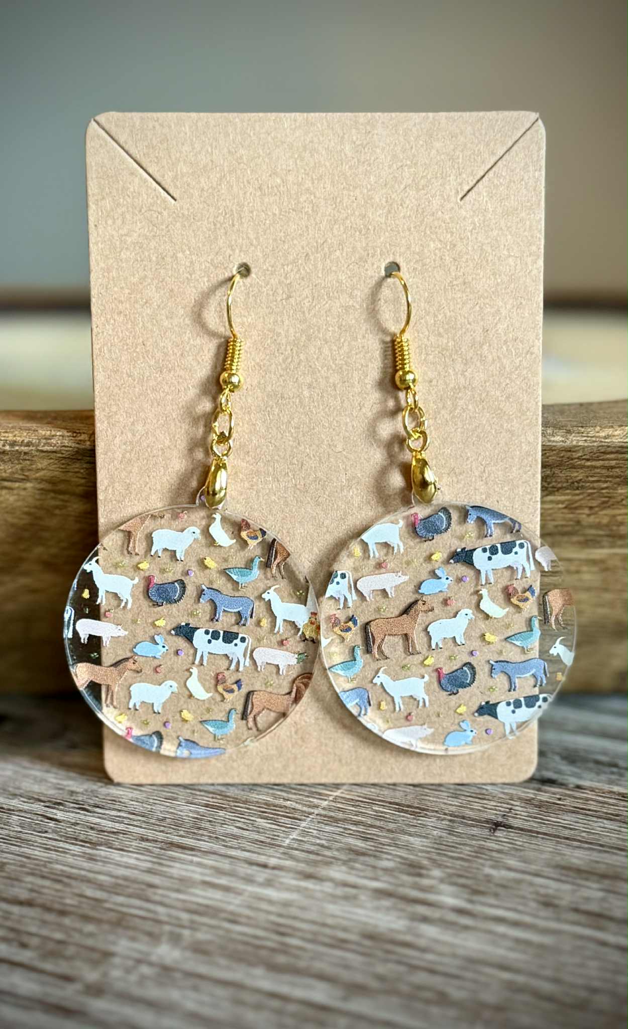 Acrylic Dangle Earrings - All Farm Animals Design