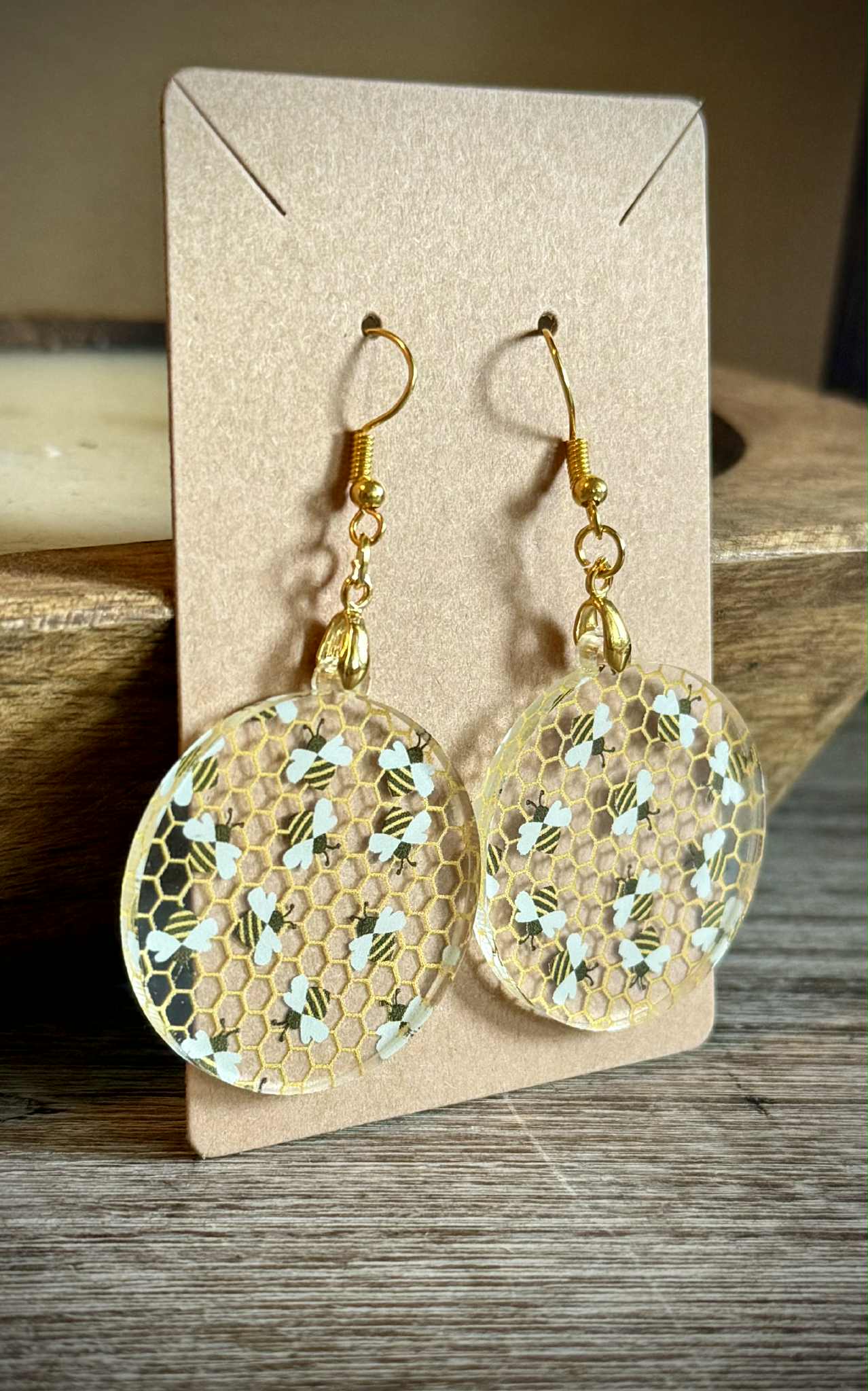 Acrylic Dangle Earrings - Bee Design