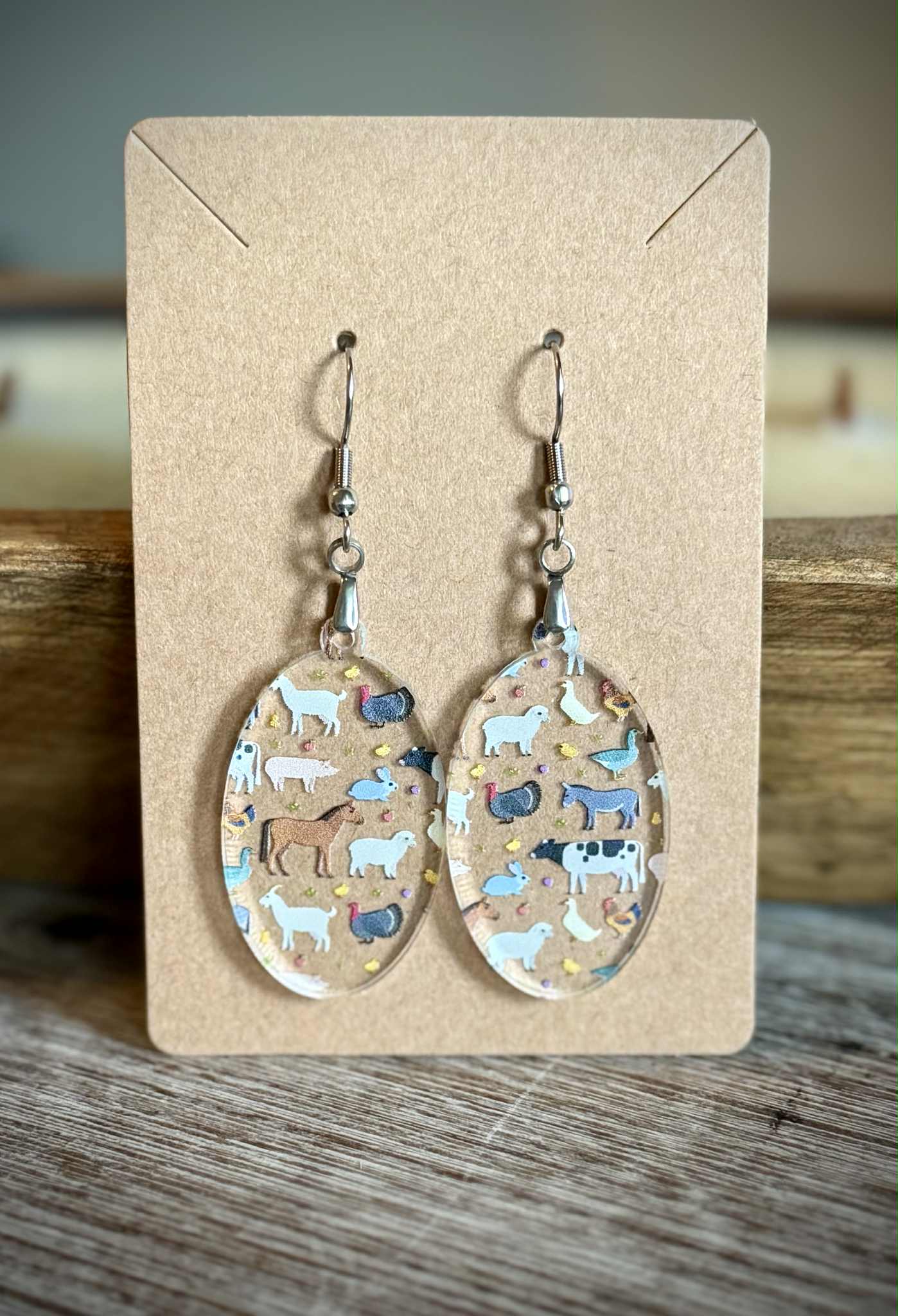 Acrylic Dangle Earrings - All Farm Animals Design