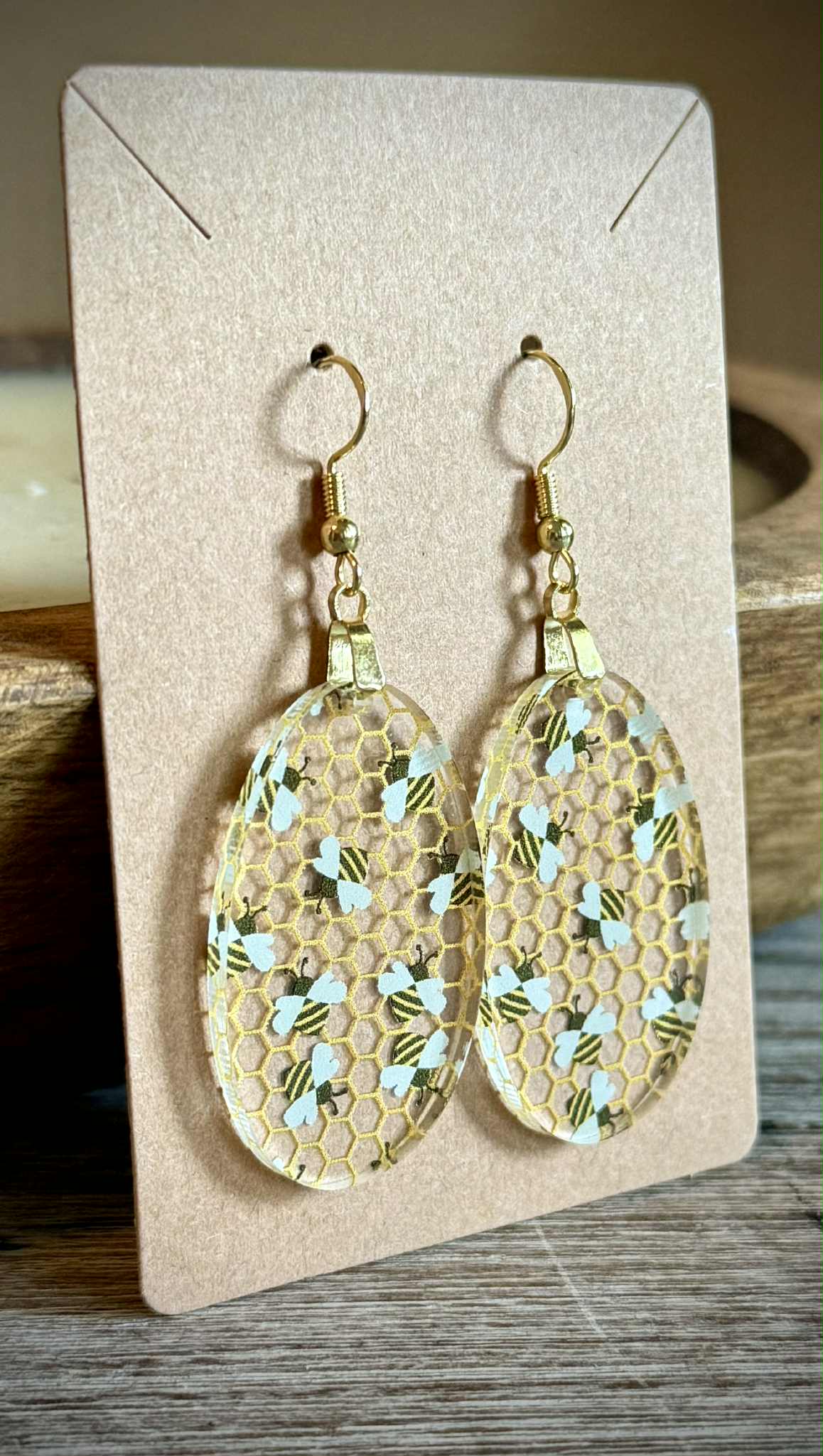 Acrylic Dangle Earrings - Bee Design