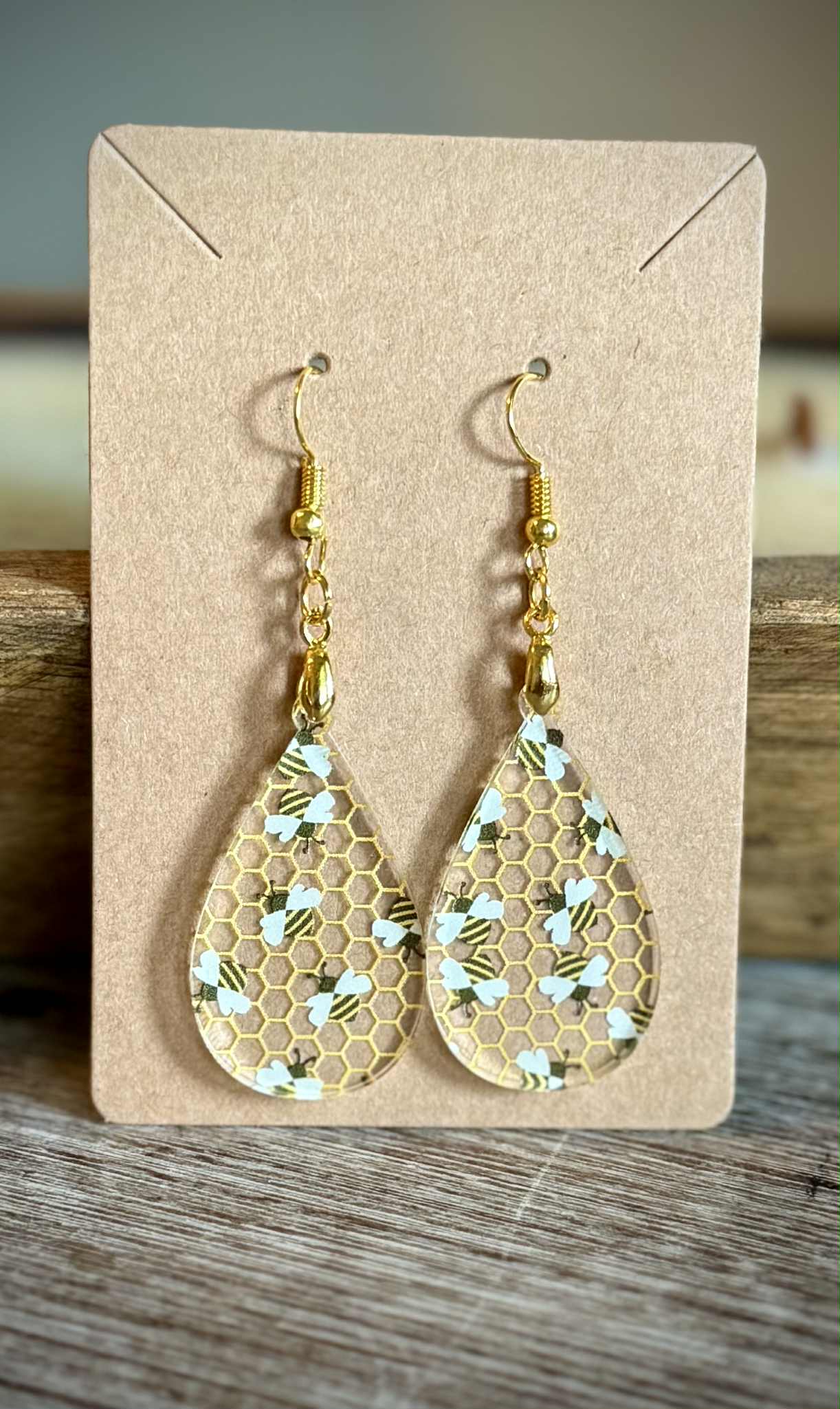 Acrylic Dangle Earrings - Bee Design