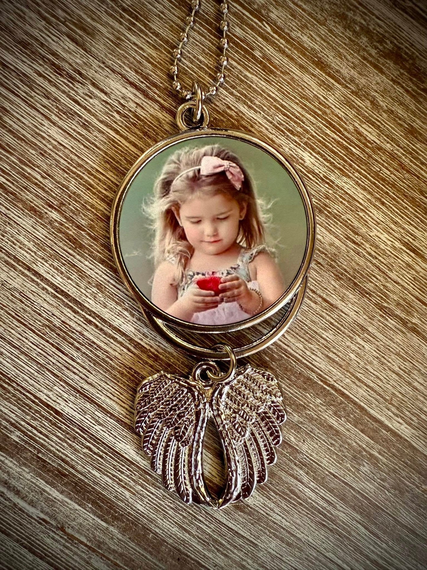 Personalized Photo with Angel Wings Hanging Charm or Keychain