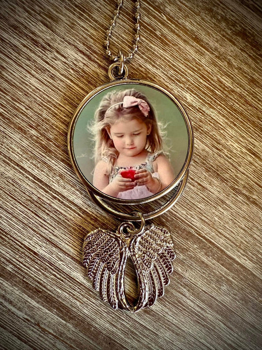 Personalized Photo with Angel Wings Hanging Charm or Keychain