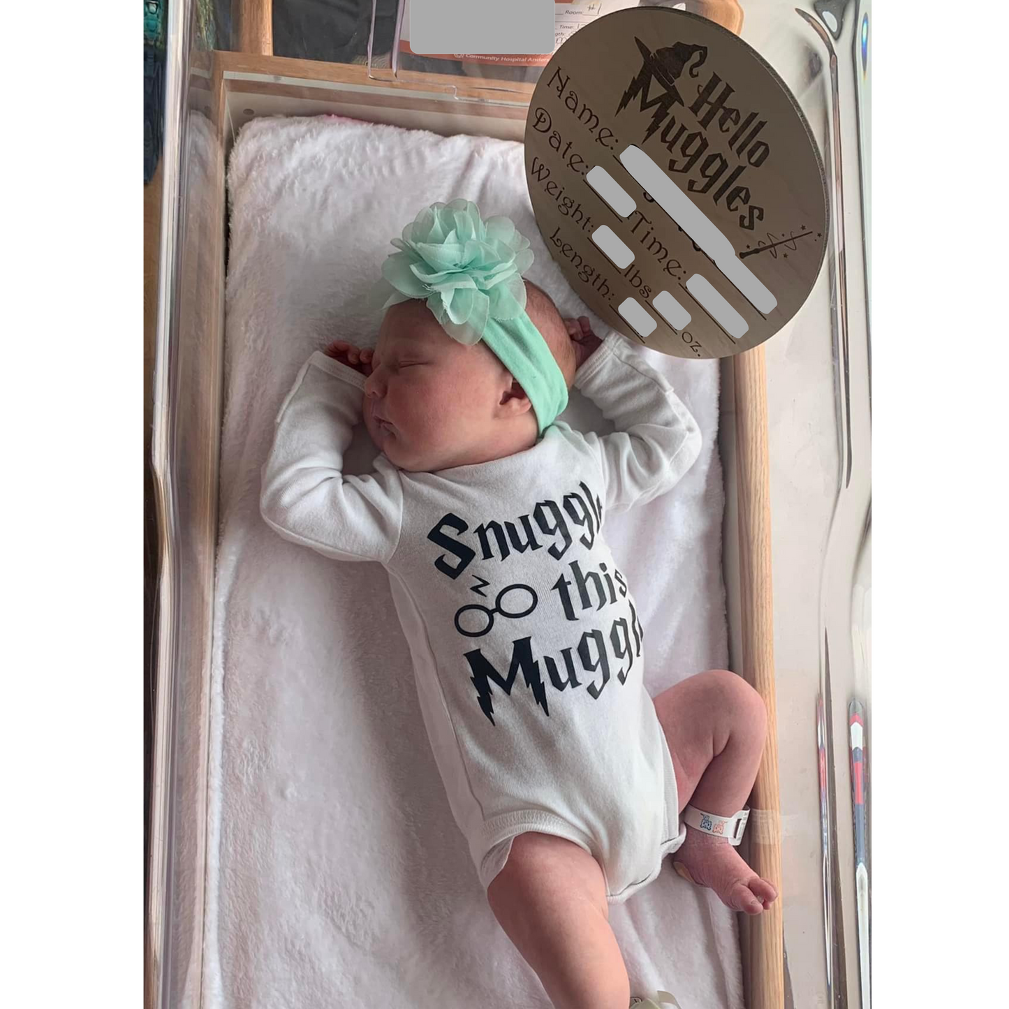 Engraved Wood Baby Announcement Plaque - Wizard Themed