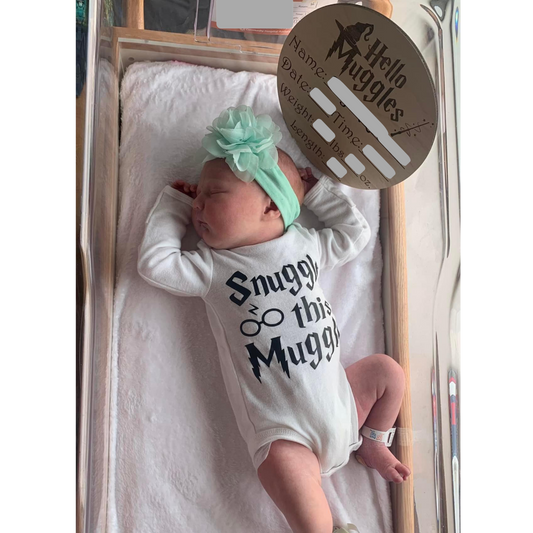 Engraved Wood Baby Announcement Plaque - Wizard Themed