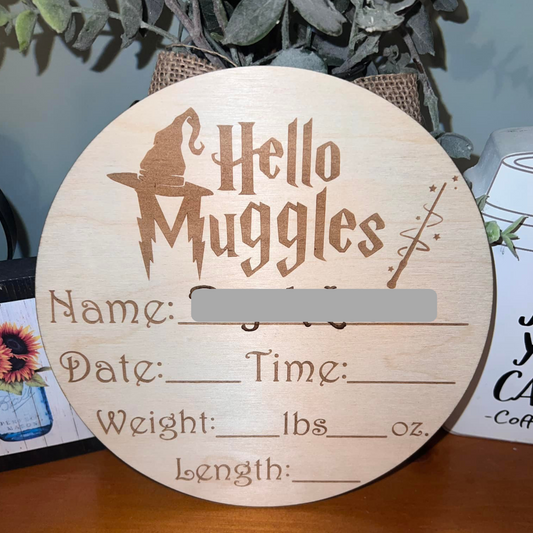 Engraved Wood Baby Announcement Plaque - Wizard Themed