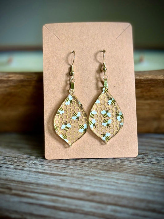 Acrylic Dangle Earrings - Bee Design