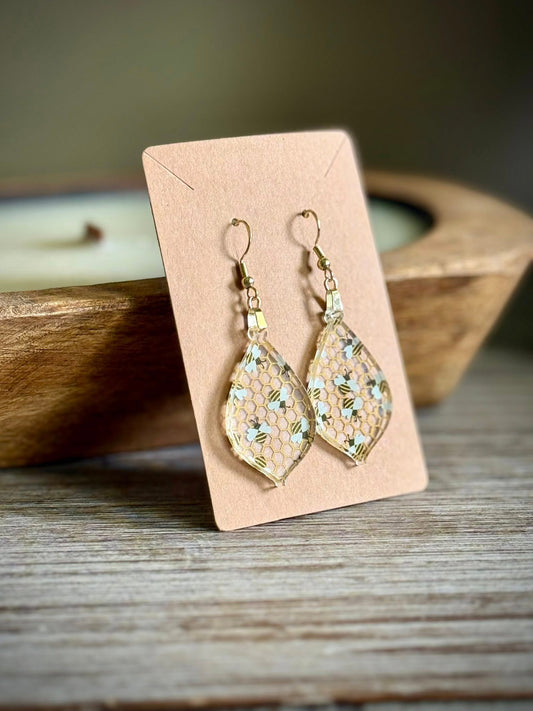 Acrylic Dangle Earrings - Bee Design