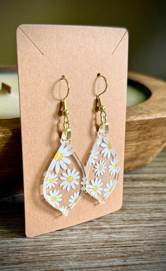 Acrylic Dangle Earrings - Daisy Design