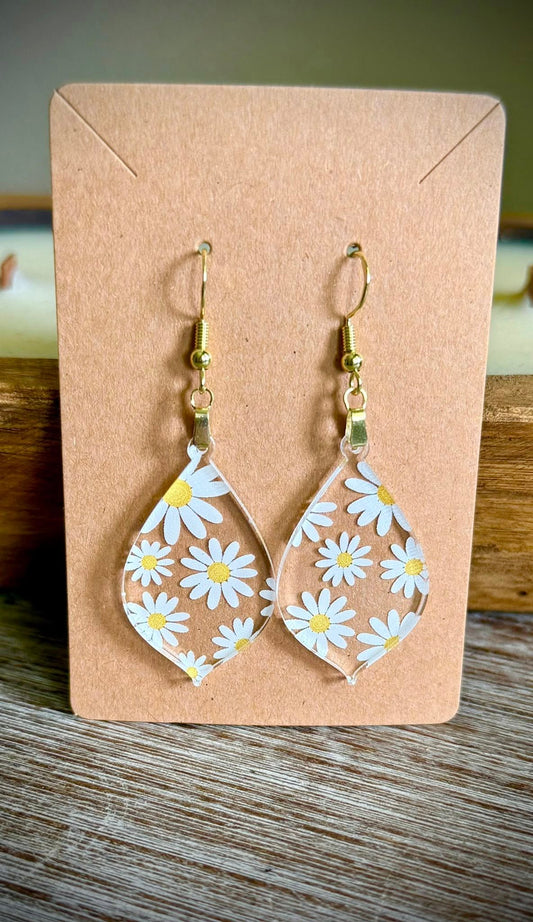 Acrylic Dangle Earrings - Daisy Design