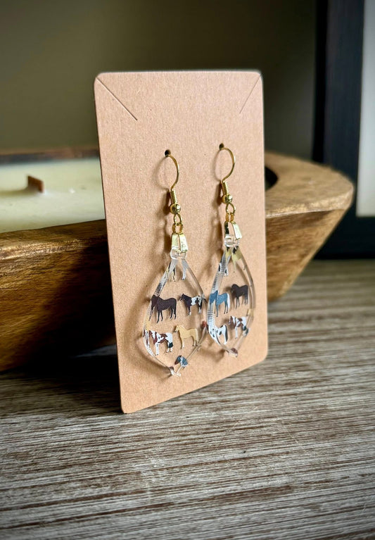 Acrylic Dangle Earrings - Horse Design