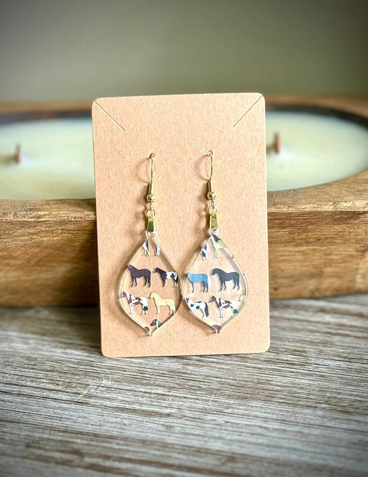 Acrylic Dangle Earrings - Horse Design