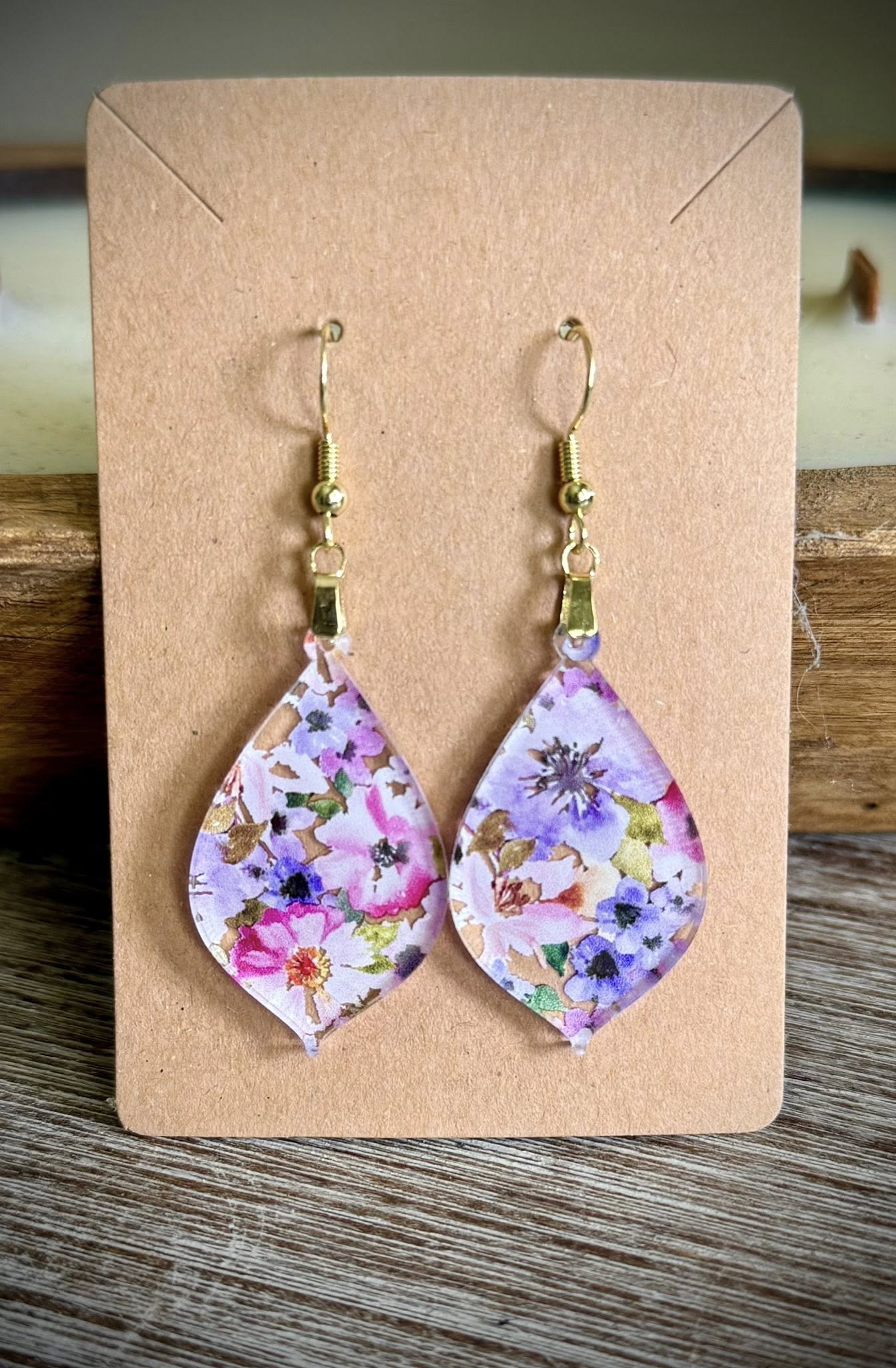 Acrylic Dangle Earrings - Floral