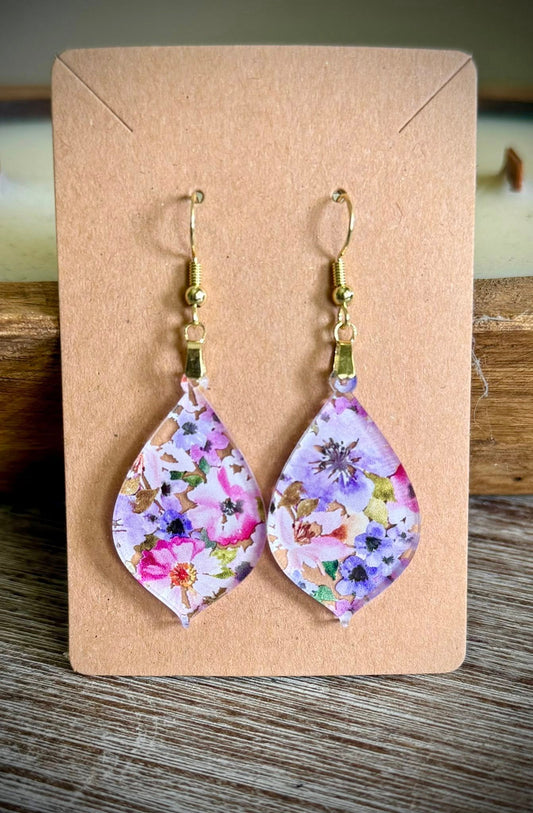 Acrylic Dangle Earrings - Floral
