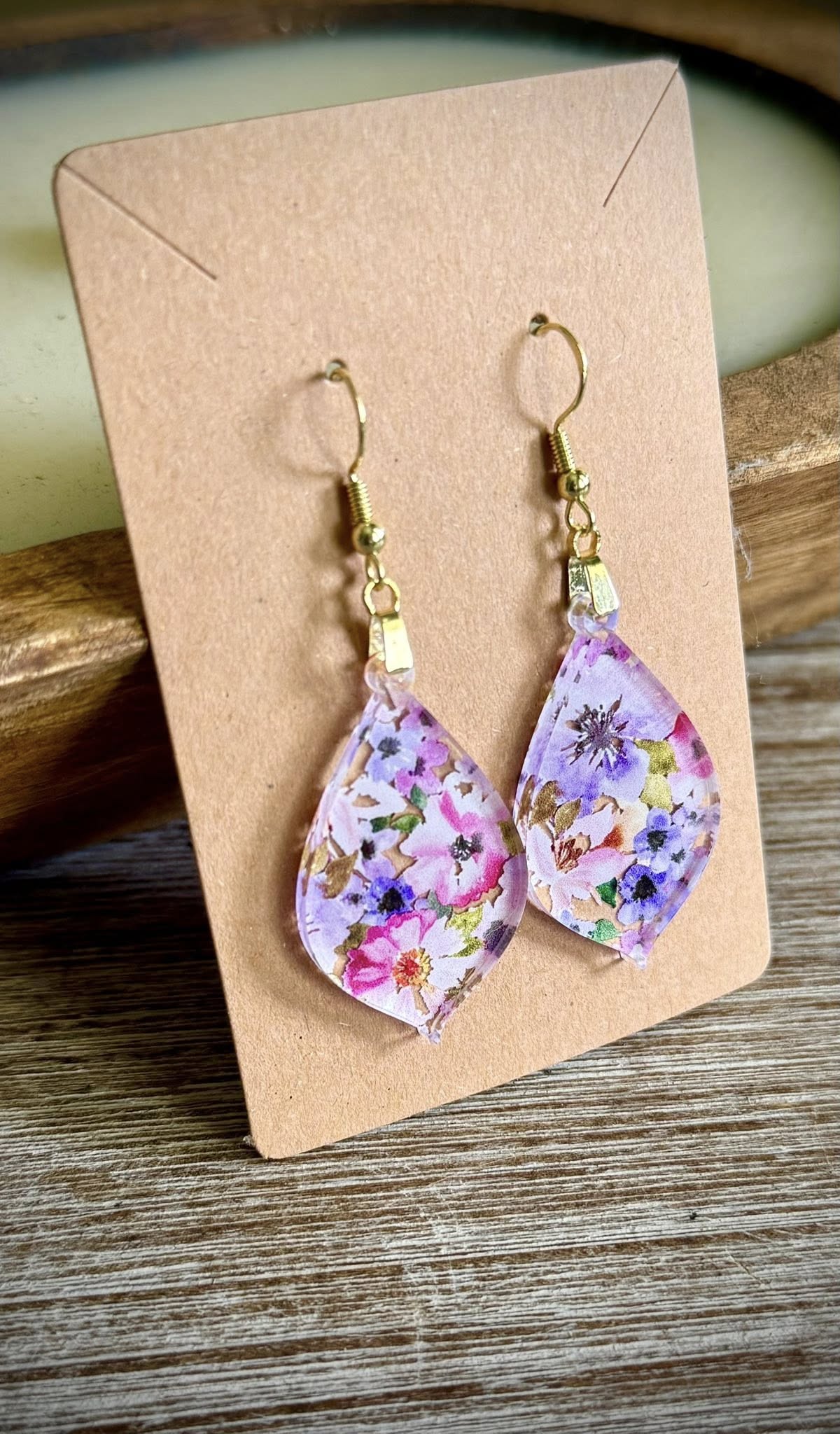 Acrylic Dangle Earrings - Floral