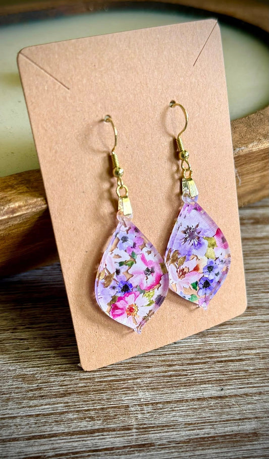Acrylic Dangle Earrings - Floral