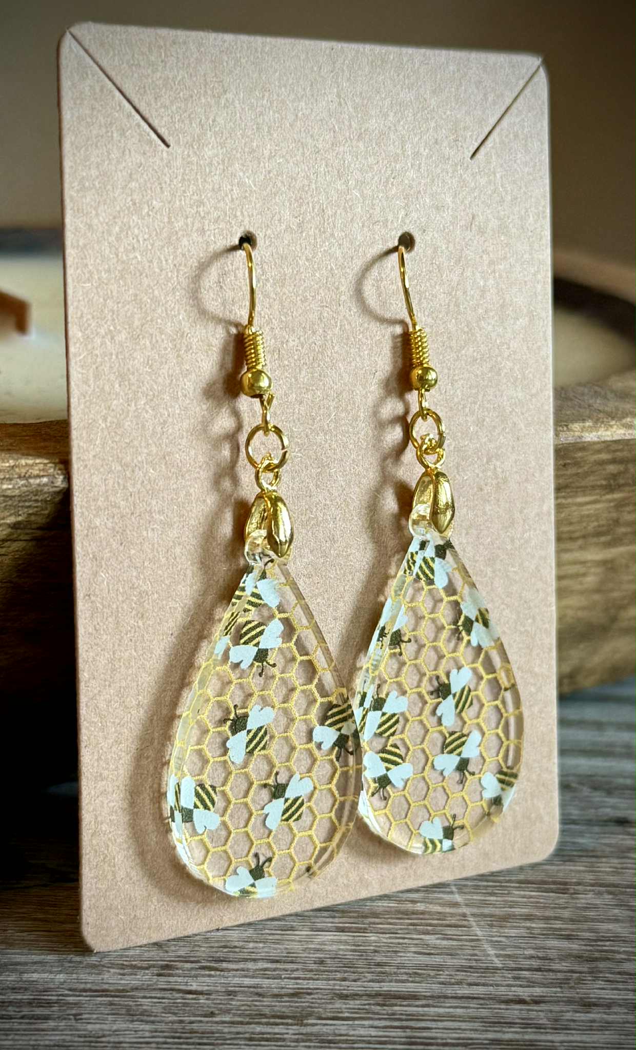 Acrylic Dangle Earrings - Bee Design