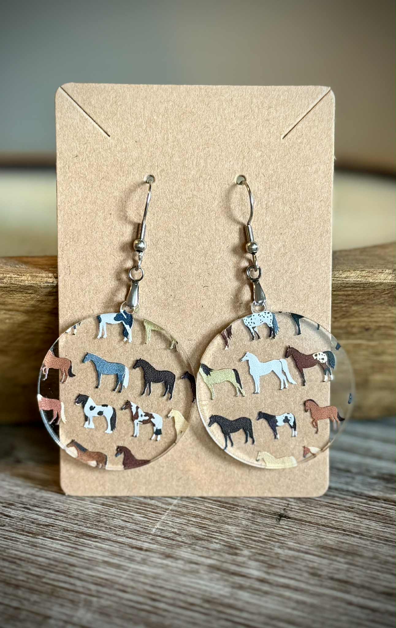 Acrylic Dangle Earrings - Horse Design