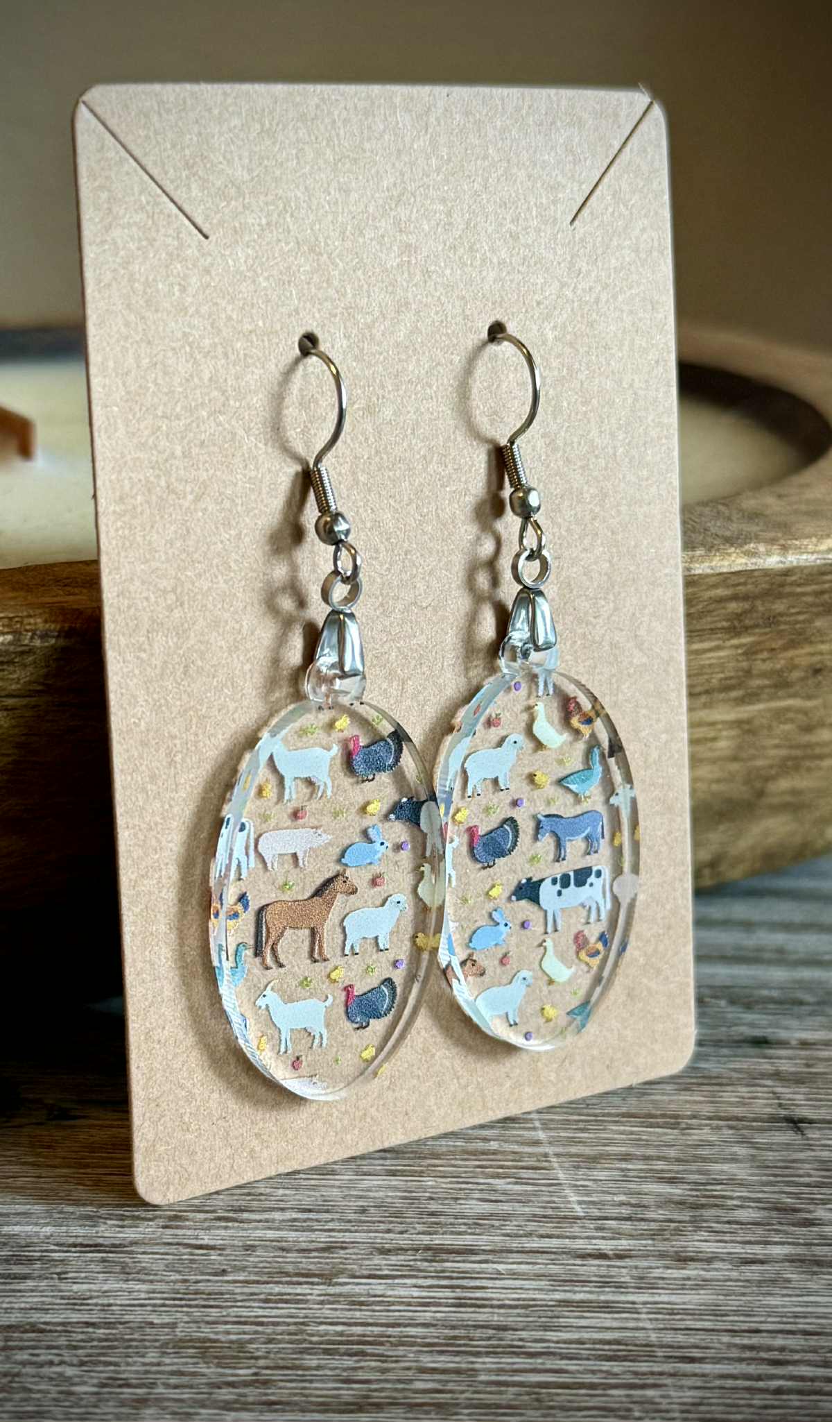 Acrylic Dangle Earrings - All Farm Animals Design