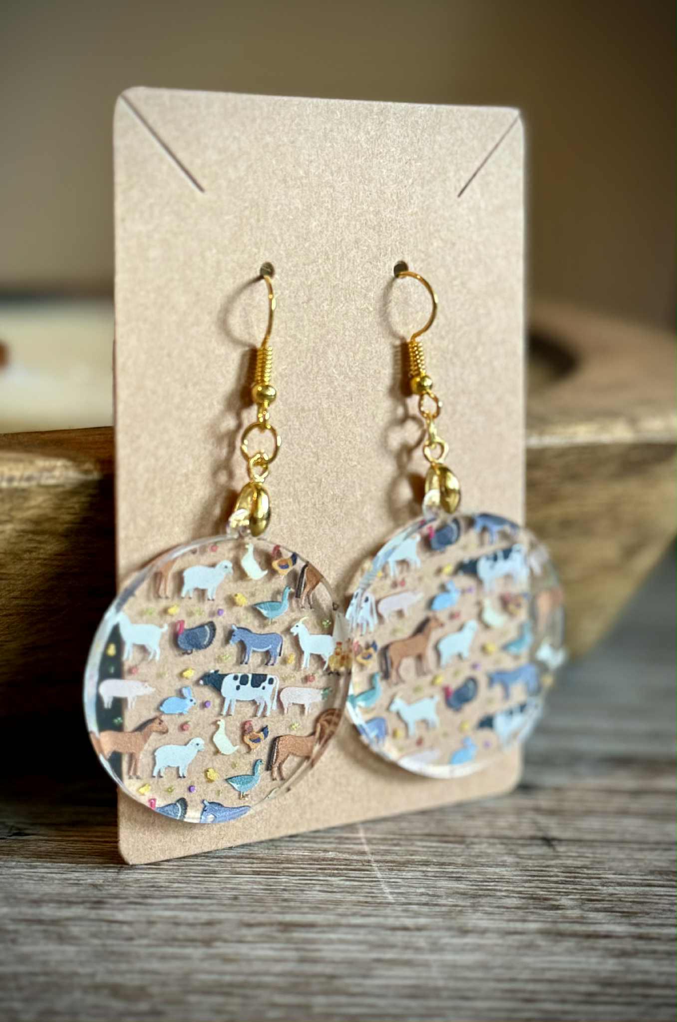 Acrylic Dangle Earrings - All Farm Animals Design