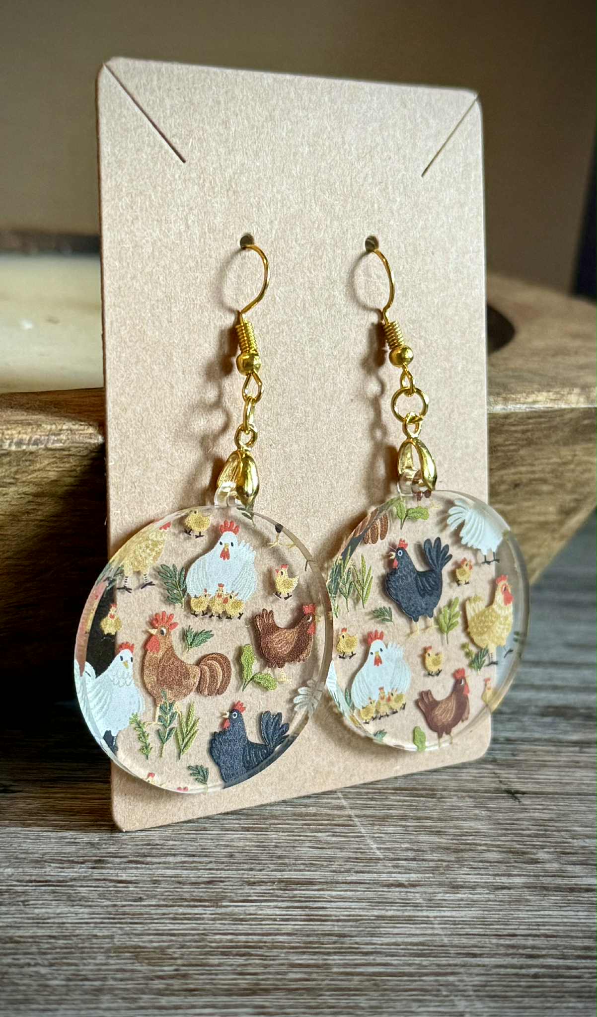 Acrylic Dangle Earrings- Chicken Design