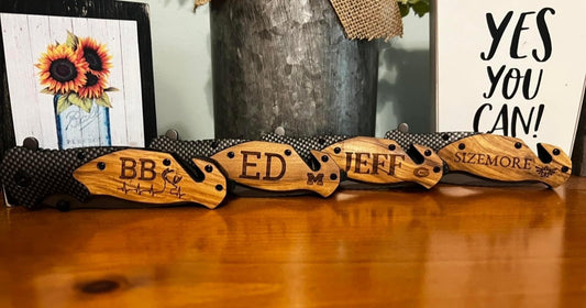 Custom Engraved Olive Wood Handle Knife